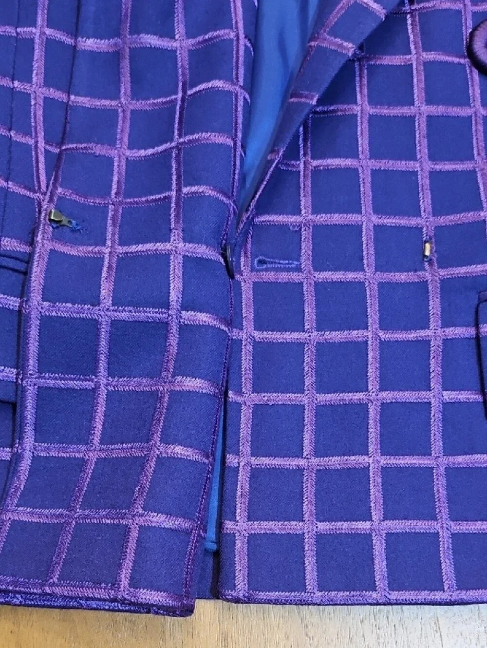 Vintage Christian Dior Boutique Purple Blue Plaid Double-Breasted Blazer(Medium)